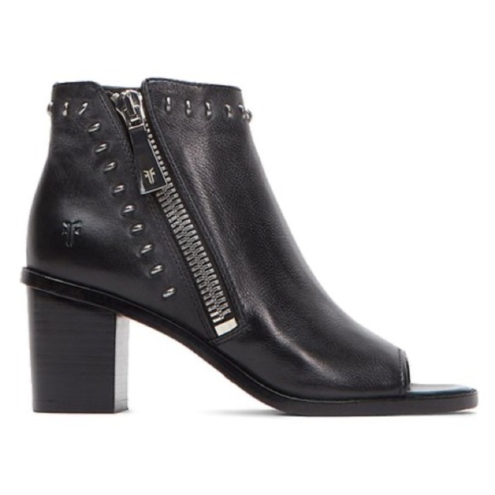 Frye Brielle Rebel Zip Leather Peep-Toe Bootie